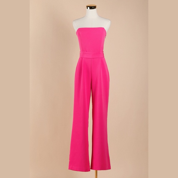 BCBG Pants - Sz 4 BCBG New York Hot Pink Strapless Belted Jumpsuit With Pockets NWOT